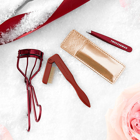 VINTAGE ROSE GIFT SETS, LASH GIFT SET, MINI SLANT TWEEZER GIFT SET WITH ROSE GOLD CASE