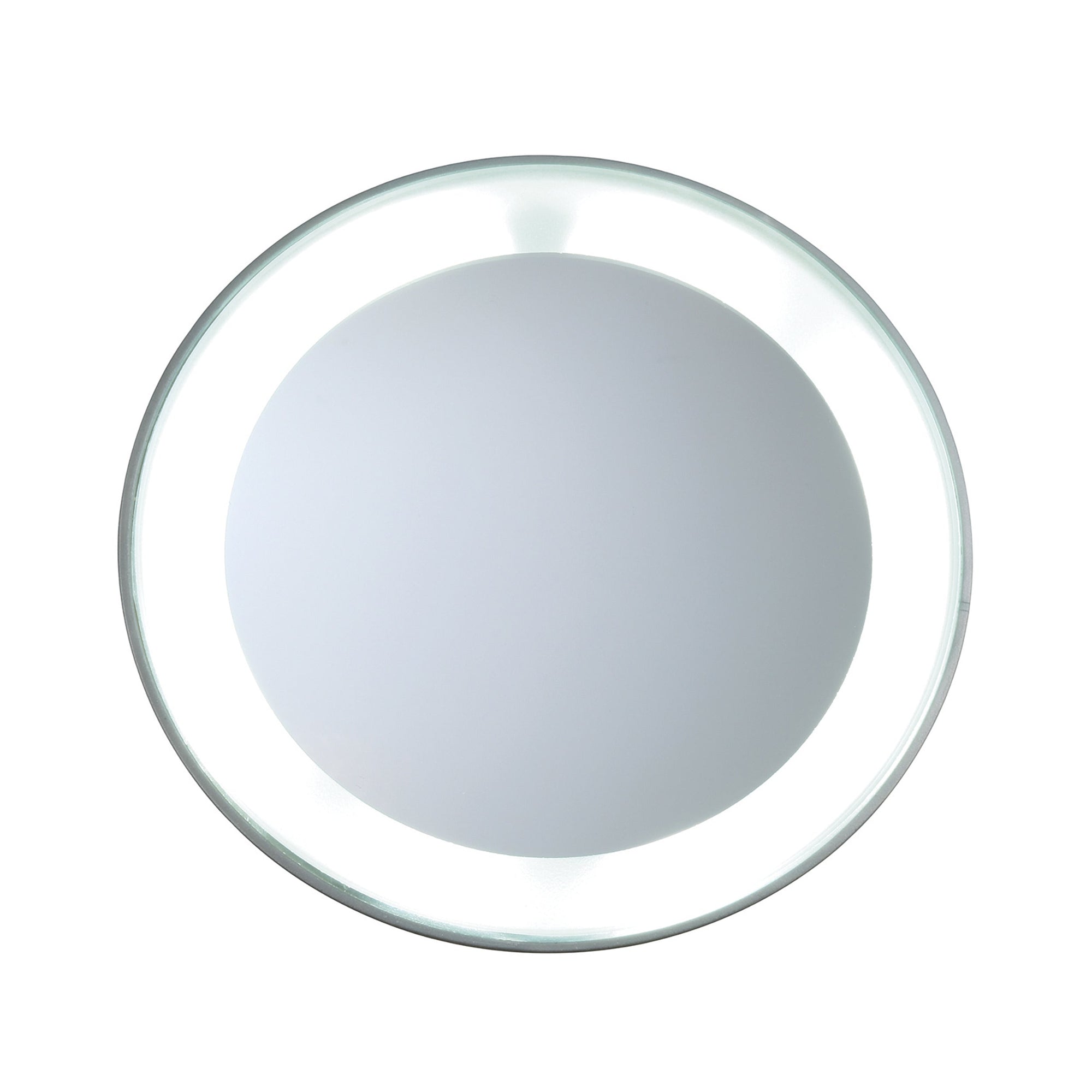 ["Modèle utilisant un mini miroir 15x allumé à DEL", "Mini miroir 15x allumé à DEL avec une zone éclairée sur le périmètre extérieur du miroir, la lumière est allumée"]