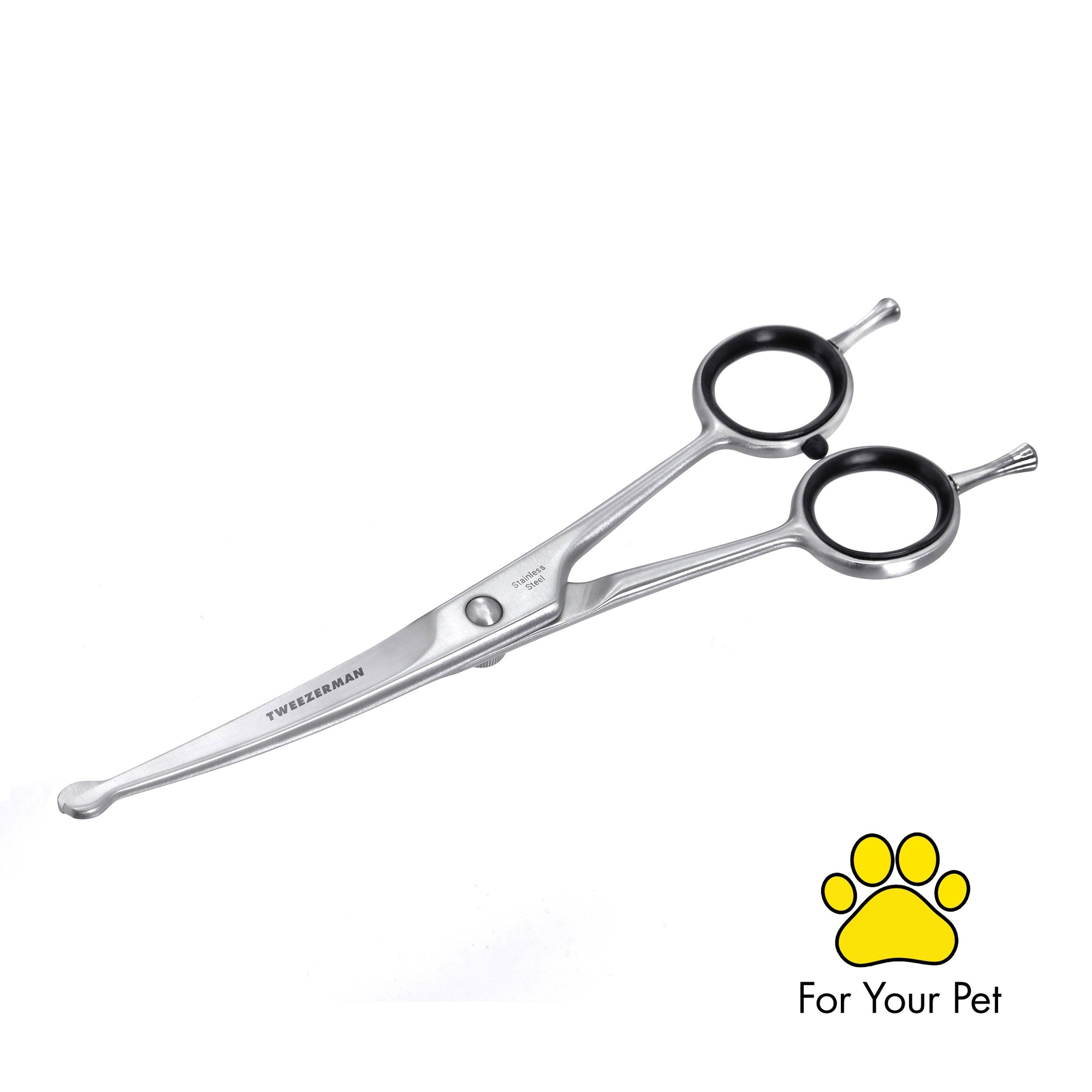 Stainless Steel Curved Grooming Shears 7" with black rubber finger grips