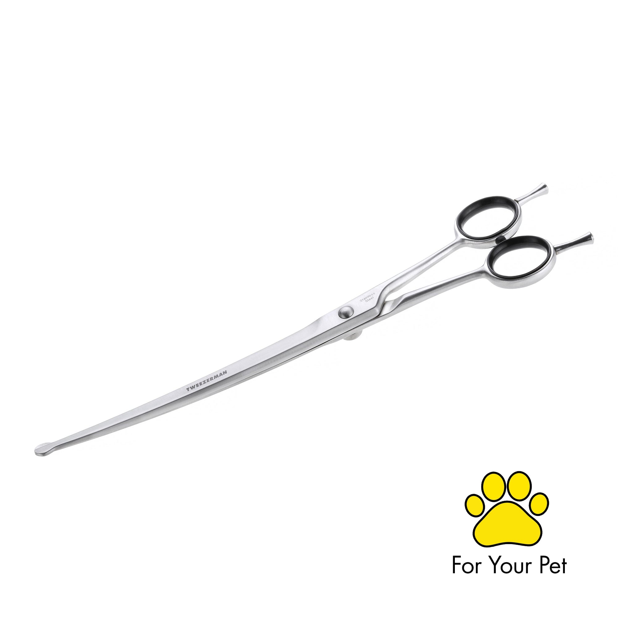 Stainless Steel Curved Grooming Shears 9" with black rubber finger grips