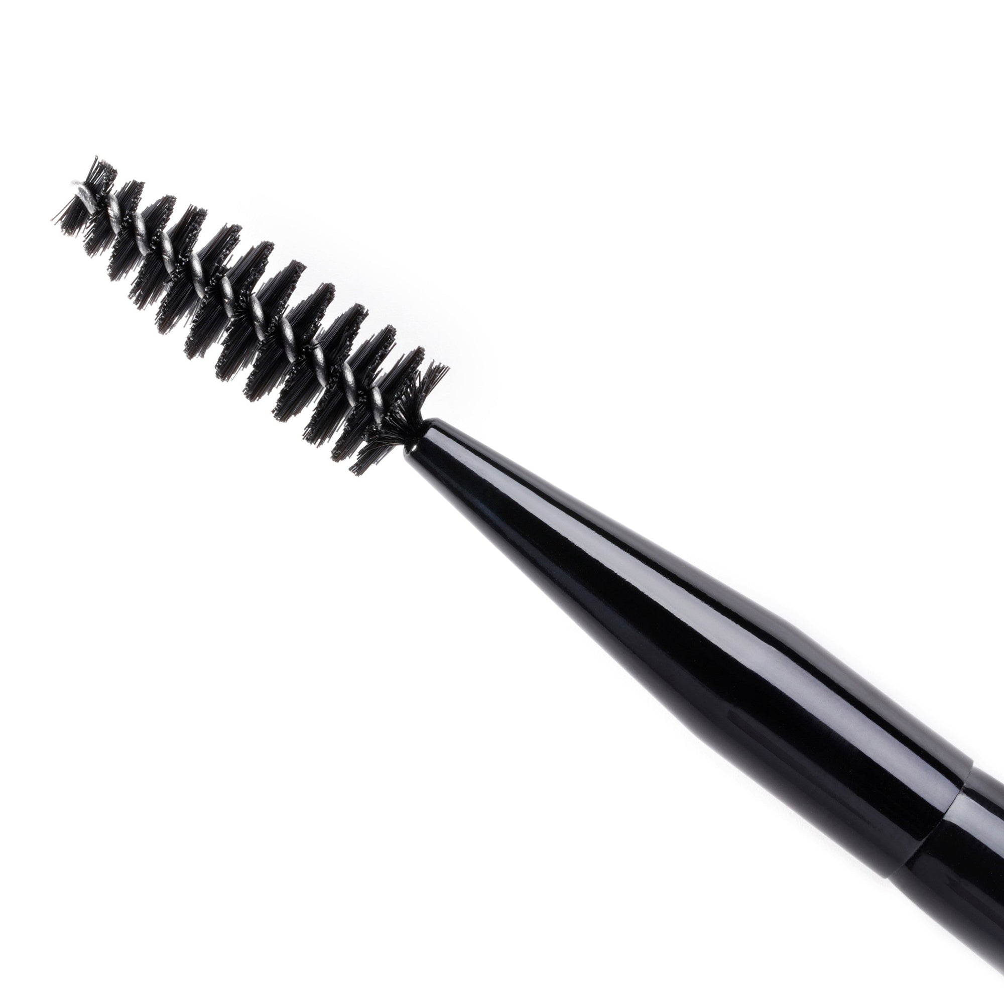 Black brow and lash brush with bristle head on a white background