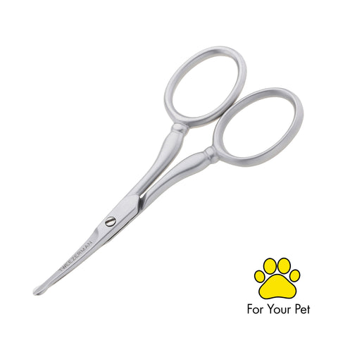 Stainless steel rounded tip Pet Safety Tip Trimming Scissors eligable for the tweezerman sharpening program.