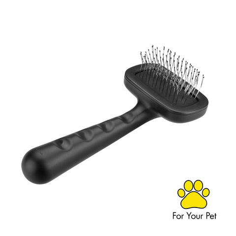 Black color Small Coated Tip Slicker Brush featuring flexible cushion pad with coated bristle tips and handle with built-in grips.