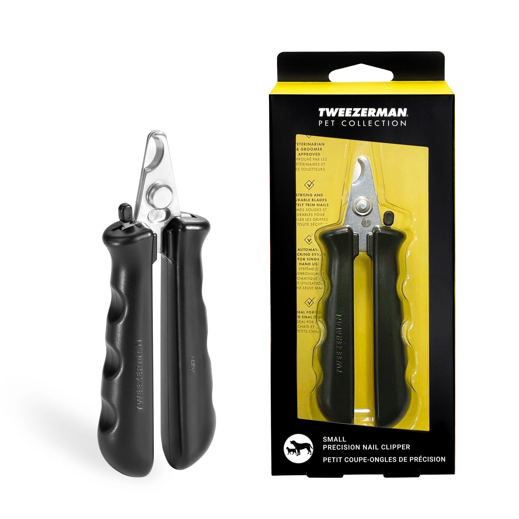 Coupe-ongles de précision pour petits animaux avec manches antidérapants noirs et lames en acier inoxydable