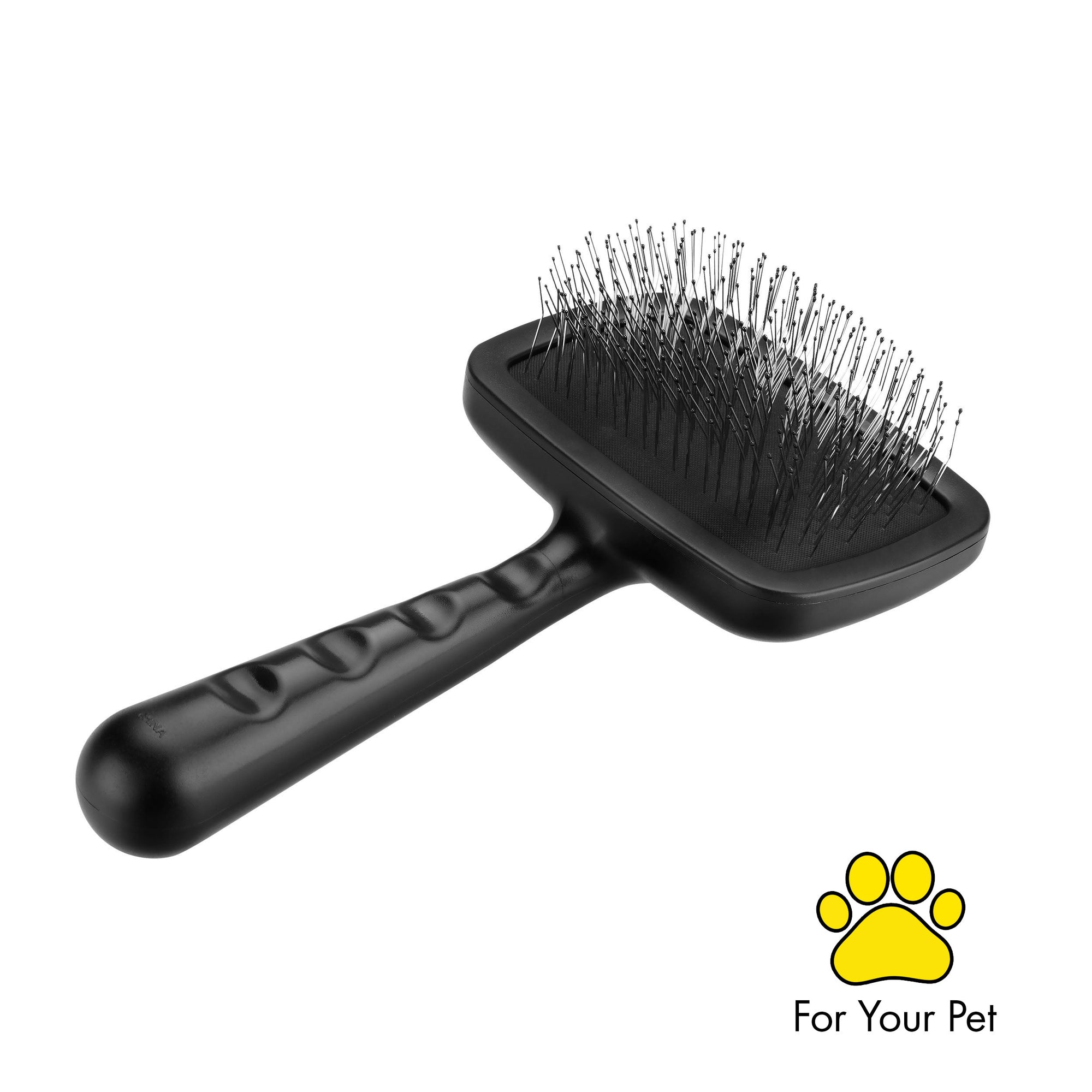Black color Large Coated Tip Slicker Brush featuring flexible cushion pad with coated bristle tips and handle with built-in grips.